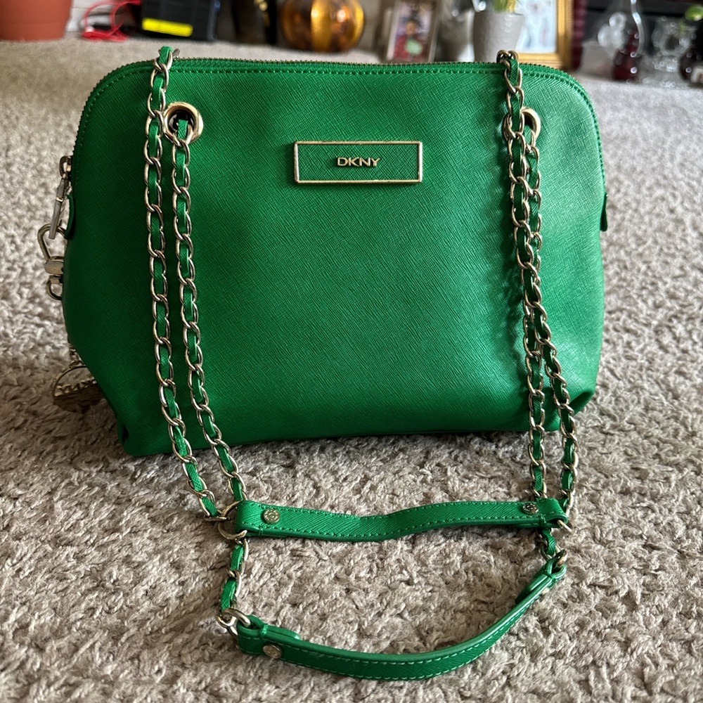 DKNY Green Crossbody Bag with Chain Straps